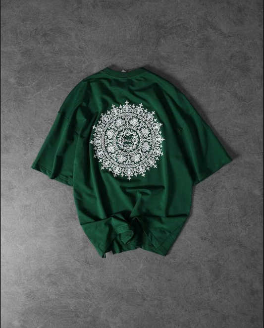 Mandala Emblem Oversized T-Shirt – Forest Green
