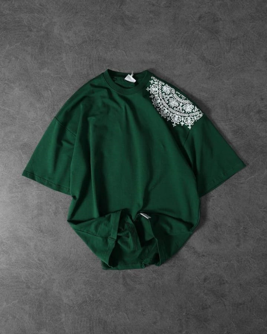 Mandala Emblem Oversized T-Shirt – Forest Green